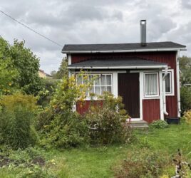 Siirtolapuutarhamökki ja piha ennen kunnostustöitä